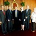 MacVicar Fellows Leslie Norford, second from left, and Dennis Freeman, third from left, were feted for educational excellence on Friday, March 3. Joining them are, from left, Dean for Undergraduate Education Daniel Hastings, President Susan Hockfield, Provost L. Rafael Reif and Victoria MacVicar, sister of Margaret MacVicar. Not pictured is MacVicar Fellow Samuel Bowring. Photo / Donna Coveney