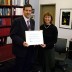 Assistant Professor Vladimir Stojanovic is congratulated on his Doherty Professorship by Alice Gast, vice president for research and associate provost. Photo / Ben Bray (MIT Sea Grant)