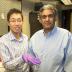 From left: Sungjae Ha and Anantha Chandrakasan demonstrate the chip in the Nanomechanics Laboratory. Photo: Patricia Sampson/EECS